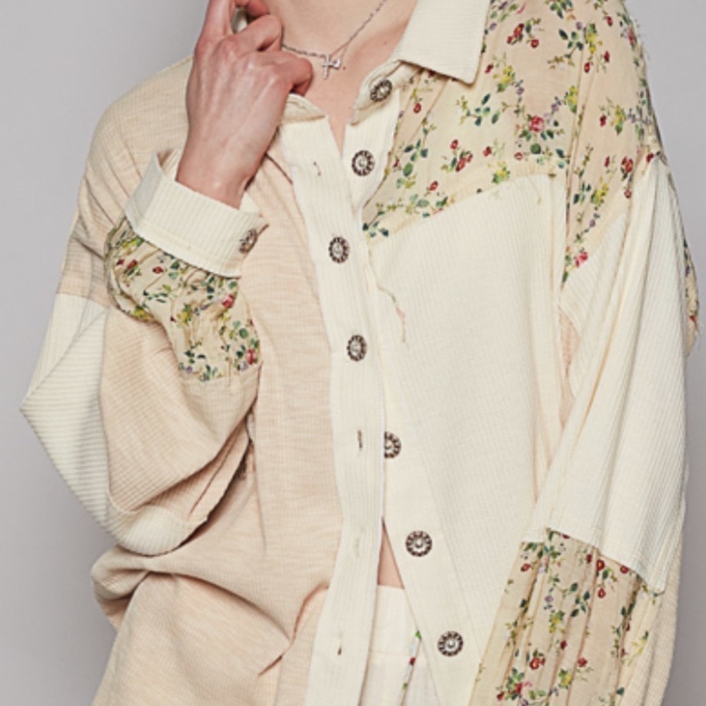 POL Floral & Waffle Knit Mixed Media Shacket ~ Perfect for Layering Year Round - Picture 15 of 16
